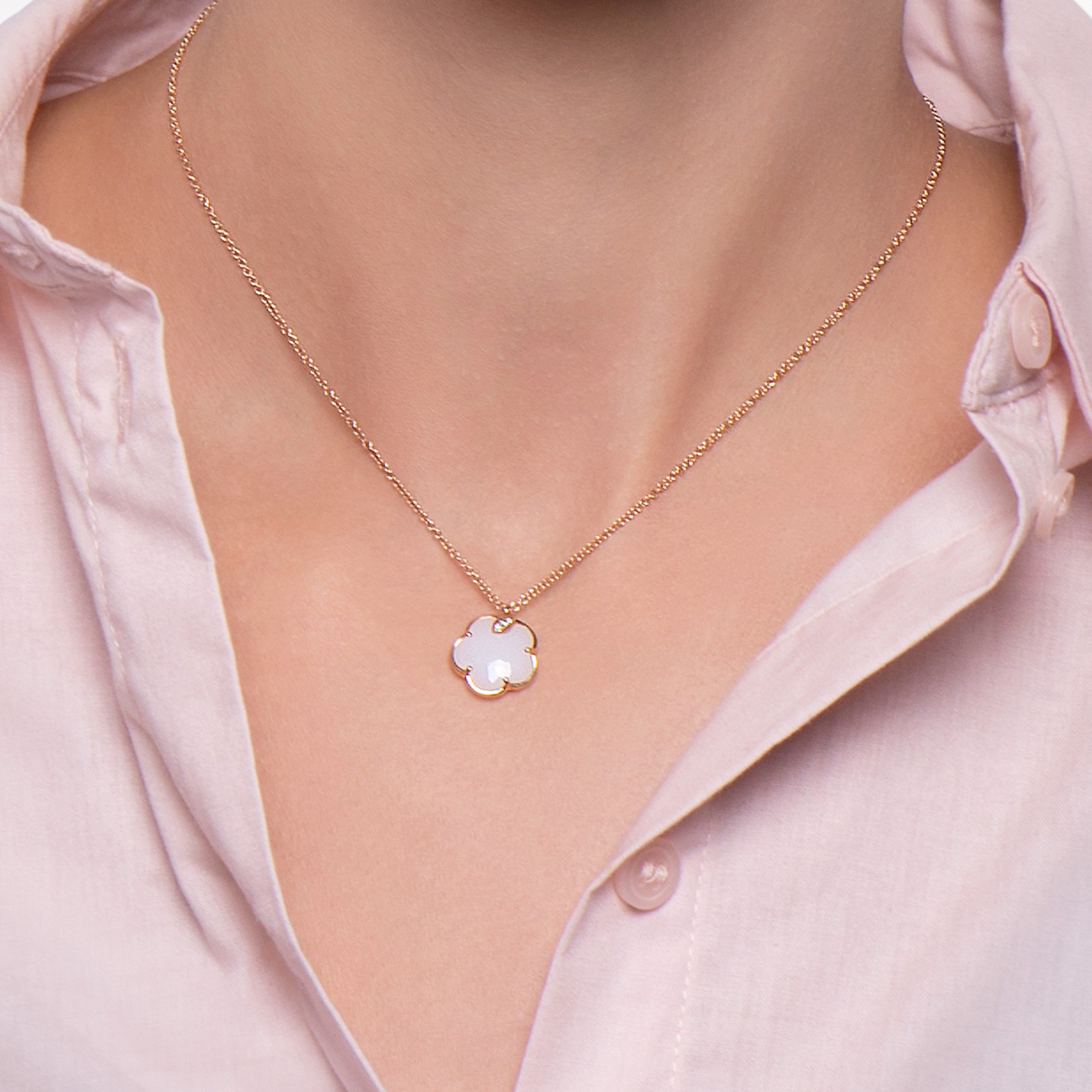 Petit Joli Rose Gold, White Agate and Diamond Pendant | Pasquale